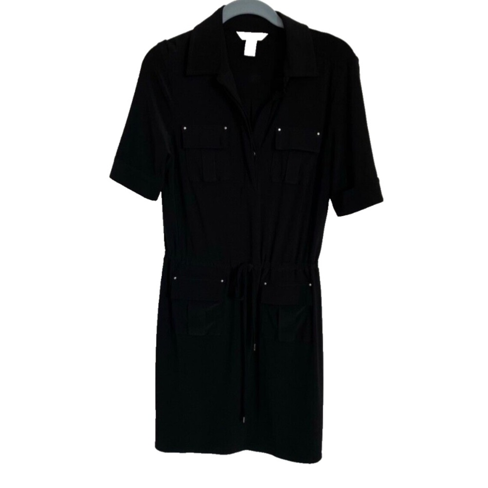 Whbm Structured Black Pocket Button Down Dress 4 - image 1